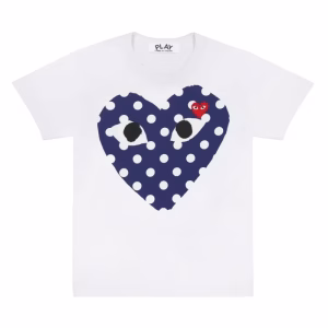 CDG White Polka Dots Printed Double Heart Tee
